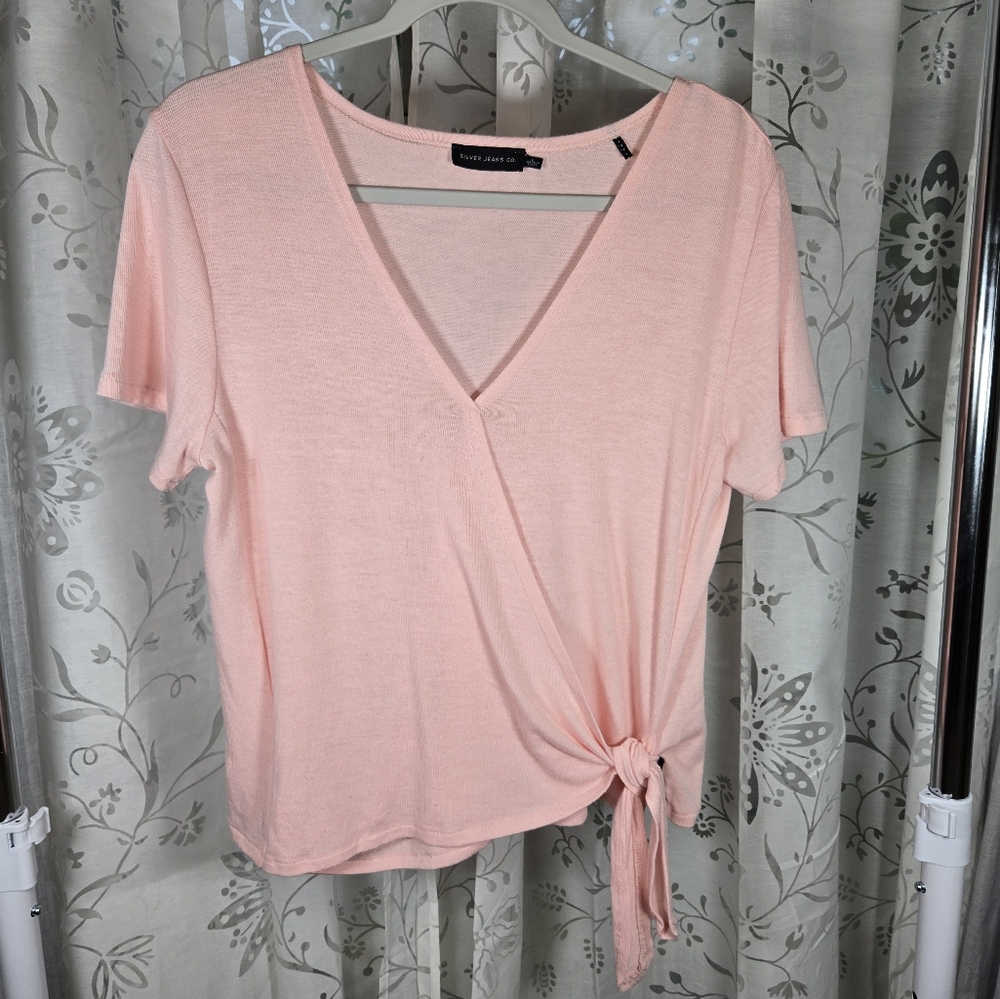 Silver Jeans Co Light Pink‎ Wrap Sweater Short Sleeve Size Large Soft Knit